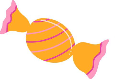 Vibrant pastel wrapped candy on transparent background