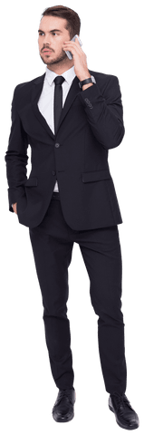 Confident Businessman Phoning and Holding Hand in Pocket Transparent