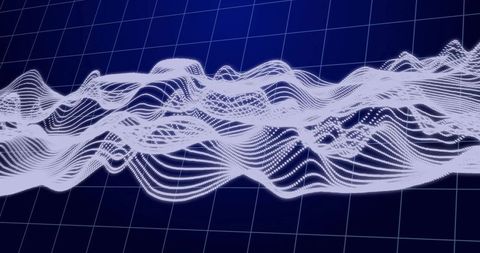 Undulating 3D Abstract Dot Wave on Blue Grid Background
