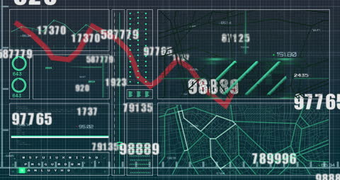 Animated Red Graph Line on Futuristic Financial Data Screen