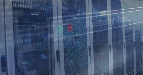 Biometric Fingerprint and Data Processing Overlay on Server Racks - Download Free Stock Images Pikwizard.com