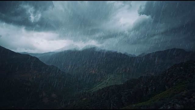 Dramatic Mountain Landscape in Rainy Stormy Weather