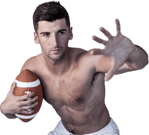 Shirtless Rugby Player Defending with Transparent Background
