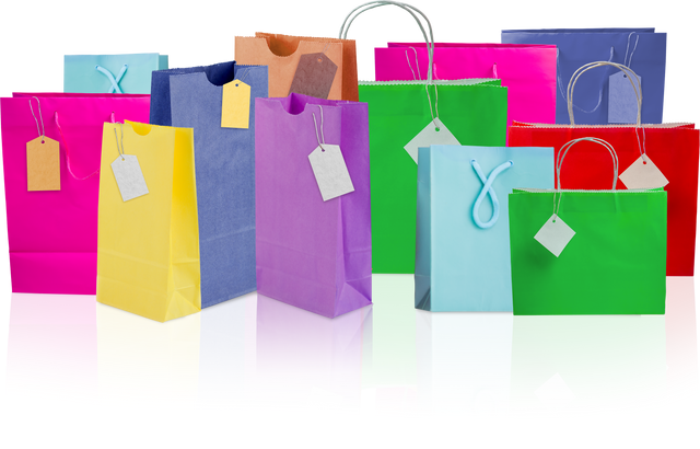 Colorful Transparent Shopping Bags with Price Tags Isolated on White - Download Free Stock Videos Pikwizard.com