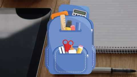 Backpack with Essential School Items Desktop Display