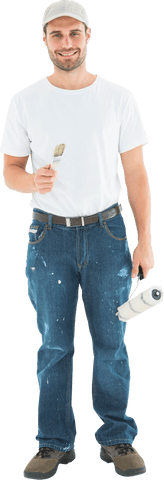transparent painter smiling holding paint roller and brush - Download Free Stock Videos Pikwizard.com