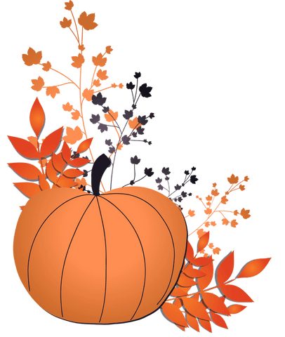 Transparent flat design orange pumpkin with floral branches