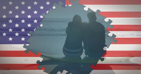 Puzzle Overlaid on American Flag Symbolizes Unity and Patriotism