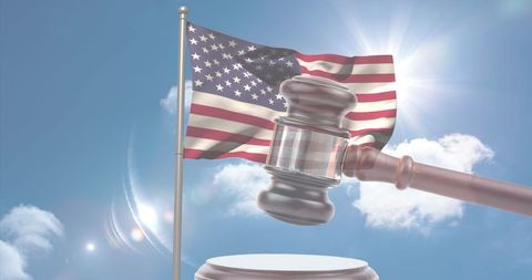 Gavel and American Flag Against Bright Sky Symbolizing Justice - Download Free Stock Images Pikwizard.com