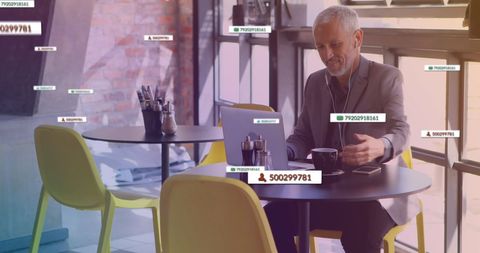 Businessman Enjoying Coffee Engaging with Digital Interface