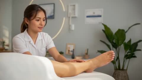 Masseuse Massaging Calves in Relaxing Spa Environment