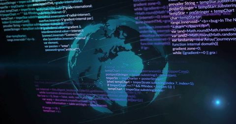 Holographic Digital Globe Scrolling Code Grid Interface for Cybersecurity Visualization