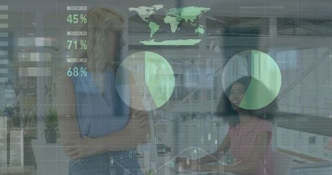 Diverse Businesswomen Collaborating with Futuristic Data Interface