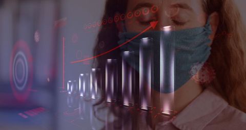 Masked Woman with Digital Graph Overlay for Pandemic Analysis - Download Free Stock Images Pikwizard.com