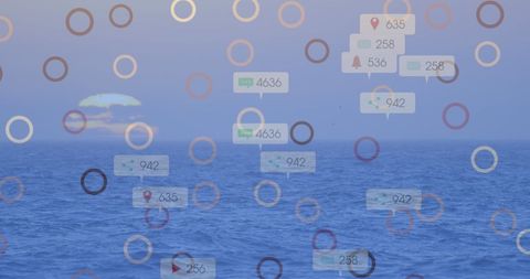 Digital connectivity over serene ocean at sunset