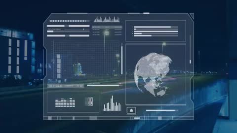 Futuristic Digital Interface Over Cityscape with Global Data Analytics
