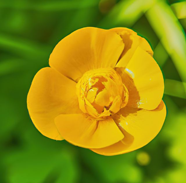 Picture showing close-up of yellow buttercup flower with detailed petals, vibrant colors paints image of natural beauty. Useful for botanical studies, elearning materials and gardening blogs. Perfect choice for wallpapers and prints for nature lovers.