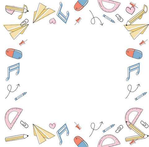 Playful Stationery Doodles Border on Transparent Background