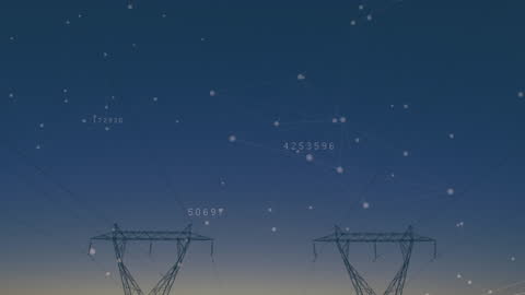 Digital Network Connections over Power Pylons at Dusk