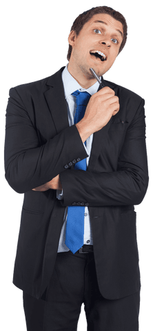 happy businessman holding pen on transparent background - Download Free Stock Videos Pikwizard.com