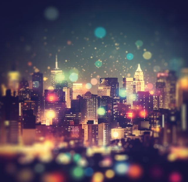 Cityscape at night with glowing bokeh lights, created using generative ai technology - Download Free Stock Photos Pikwizard.com