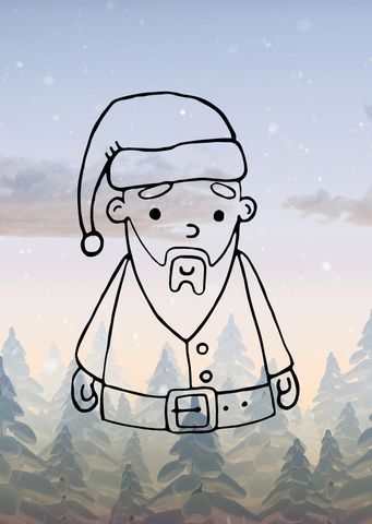 Festive santa illustration against wintry forest background