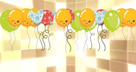 Colorful Party Balloons with Cute Faces on Bright Glowing Background