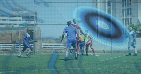 Digital ai overlay on soccer match demonstrating technology in sports