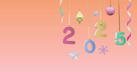 2025 New Year Hanging Decorations on Pink Background