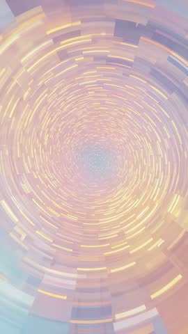 Vertical Futuristic Tunnel Rotating Around Vanishing Point, Glowing Panels Neon Vortex