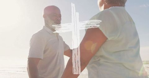 Couple Embracing Spiritual Connection at Sunset Beach