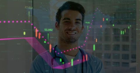 Healthcare Professional With Fintech Overlay On Analytical Charts