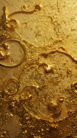 Slow Panning Reveal of Textured Gold Panel Showing Metallic Droplets and Ridges (Vertical Video)