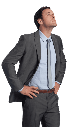 Transparent Businessman in Suit Looking Up in Deep Thought