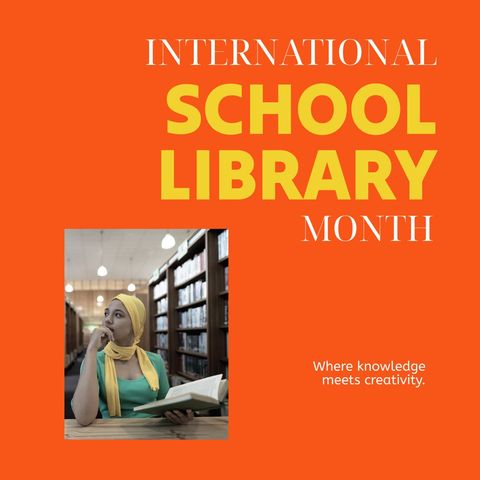 Student in library celebrating International School Library Month - Download Free Stock Templates Pikwizard.com