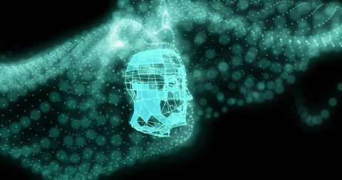 Digital Data Mesh Surrounding Futuristic Human Head Interface