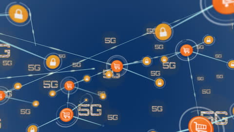 5G Network Connectivity with Digital Icons on Blue Background