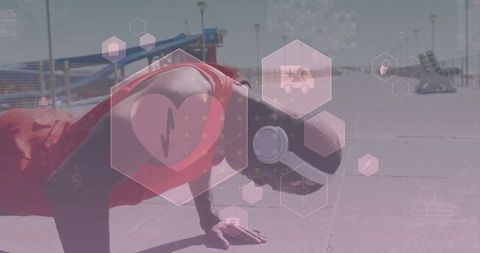 Fit Man Exercising with Overlay of Medical Technology Icons