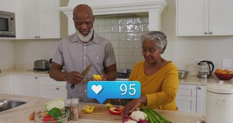 Elderly Couple Chopping Vegetables Together in Modern Kitchen