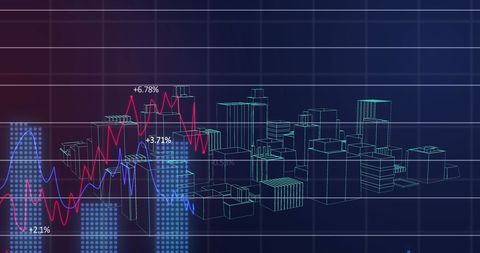 digital financial graphs over 3d city model illustration - Download Free Stock Images Pikwizard.com