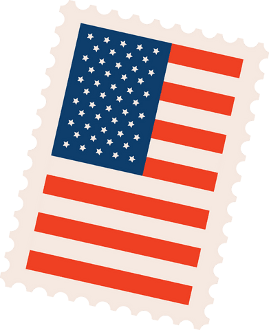 Patriotic u.s. Flag stamp with perforated edges on transparent background