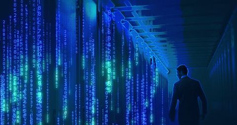 Businessman in Data Center With Futuristic Digital Overlay - Download Free Stock Images Pikwizard.com