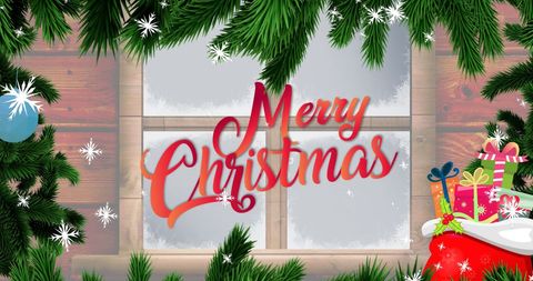 Festive Christmas Greeting With Snowflakes and Fir Garland