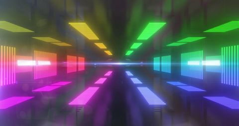 Multicolored glowing stripes tunnel render dreamscape