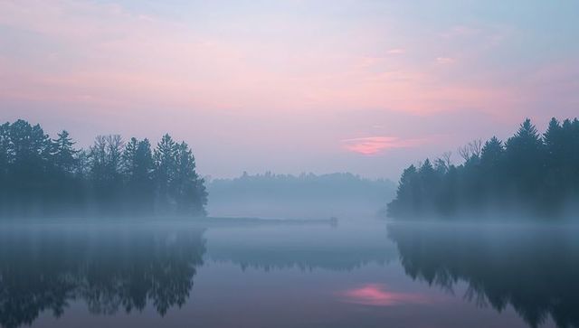 Ethereal Lake With Misty Reflection at Sunrise
