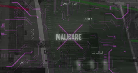 Digital Malware Threat Overlaid on Cybersecurity Interface