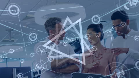 Diverse Business Team Analyzing Digital Data Interfaced Graphics