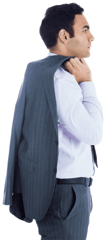 Confident Caucasian Businessman with Jacket on Shoulder on Transparent Background
