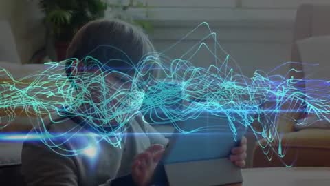 Child Engaging with Animated Waveform on Tablet