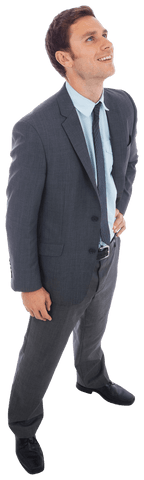 Transparent Businessman Standing Confidently with Hand on Hip